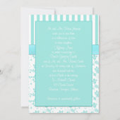 Aqua Blue en White Striped Floral Wedding Invite Kaart (Achterkant)