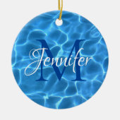 Aqua Blue en White Swimming Pool Photo Monogram Keramisch Ornament (Voorkant)