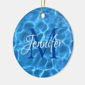Aqua Blue en White Swimming Pool Photo Monogram Keramisch Ornament (Links)