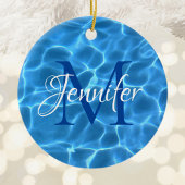 Aqua Blue en White Swimming Pool Photo Monogram Keramisch Ornament