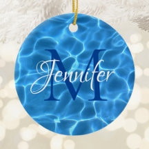 Aqua Blue en White Swimming Pool Photo Monogram