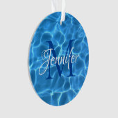 Aqua Blue en White Swimming Pool Photo Monogram Ornament (voorkant)