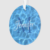 Aqua Blue en White Swimming Pool Photo Monogram Ornament (voorkant)
