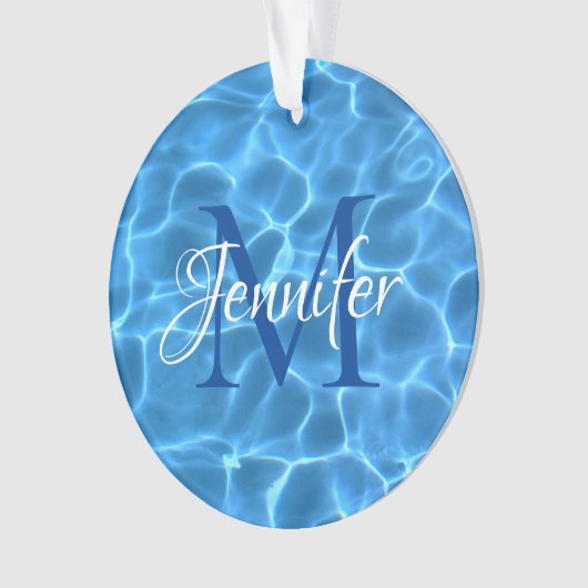 Aqua Blue en White Swimming Pool Photo Monogram Ornament (voorkant)