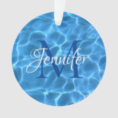 Aqua Blue en White Swimming Pool Photo Monogram Ornament (voorkant)