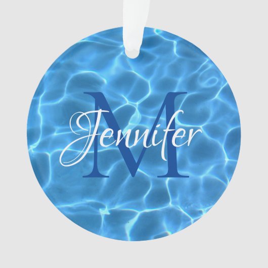 Aqua Blue en White Swimming Pool Photo Monogram Ornament (voorkant)