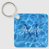 Aqua Blue en White Swimming Pool Photo Monogram Sleutelhanger (Voorkant)