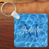 Aqua Blue en White Swimming Pool Photo Monogram Sleutelhanger (Voorkant)