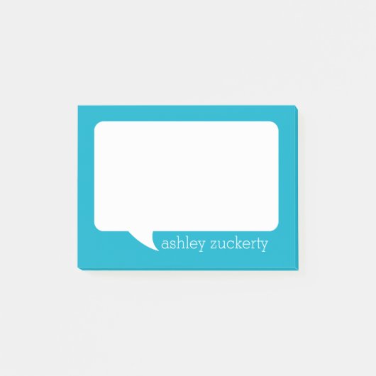 Aqua Blue en White Talk Bubble Persoonlijke naam Post-it® Notes (Voorkant)