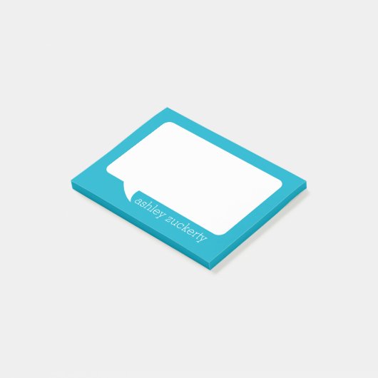 Aqua Blue en White Talk Bubble Persoonlijke naam Post-it® Notes (Schuin)