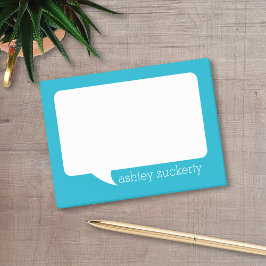 Aqua Blue en White Talk Bubble Persoonlijke naam Post-it® Notes