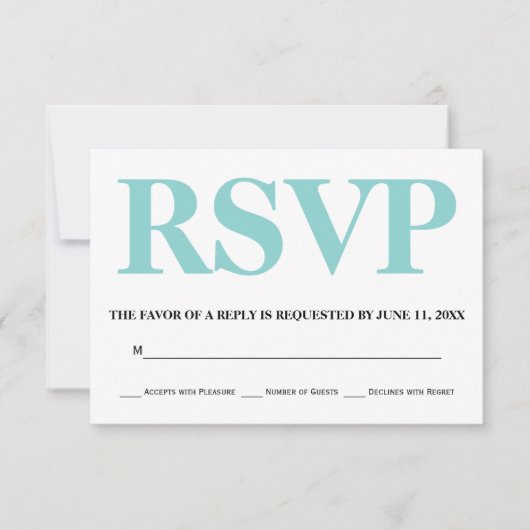 Aqua blue en white typografie bruiloft RSVP Kaartje (Voorkant)