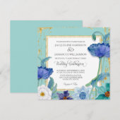 Aqua Blue en White Waterverf Floral Gold Lijst Kaart (Voorkant / Achterkant)
