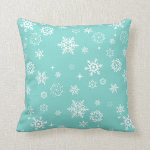 Aqua Blue en White Winter Snowflakes Kussen