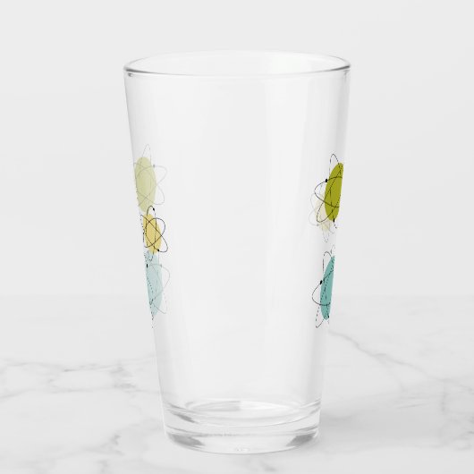 Aqua Blue en Yellow Atomic Mid Century Glas (Links)