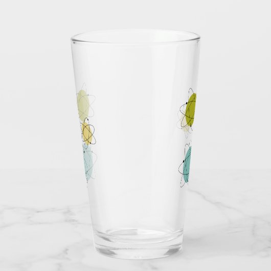 Aqua Blue en Yellow Atomic Mid Century Glas (Rechts)