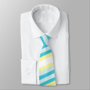 Aqua Blue en Yellow Diagonal Striped Mannen Stropdas