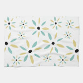 Aqua Blue en Yellow Mid Century Modern Flowers Theedoek (Horizontaal)