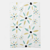 Aqua Blue en Yellow Mid Century Modern Flowers Theedoek (Verticaal)