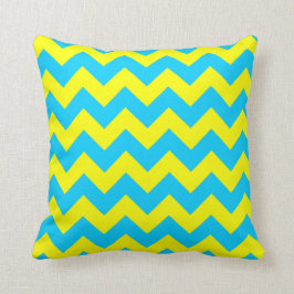 Aqua Blue en Yellow Zigzag Kussen