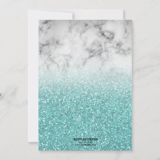 Aqua Blue Faux Glitter en Marble Sweet 16 Party Kaart (Achterkant)