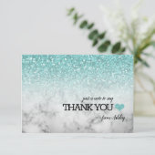 Aqua Blue Faux Glitter/Marble Sweet 16 Bedankkaart (Staand voorkant)