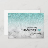 Aqua Blue Faux Glitter/Marble Sweet 16 Bedankkaart (Voorkant / Achterkant)