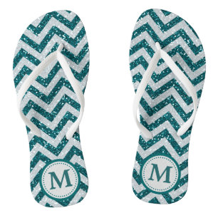 Aqua Blue Faux Glitter Monogram Teenslippers