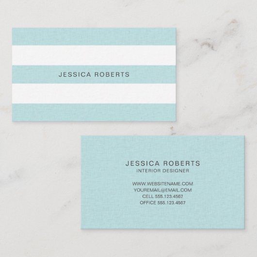 Aqua Blue Faux Linen Stripes Pattern Elegant Visitekaartje (Voorkant / Achterkant)
