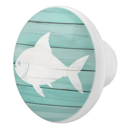 Aqua Blue Fish Faux Wood Nautische lade knop