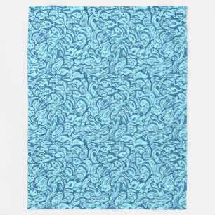 Aqua Blue Fish Pattern Fleece Blanket