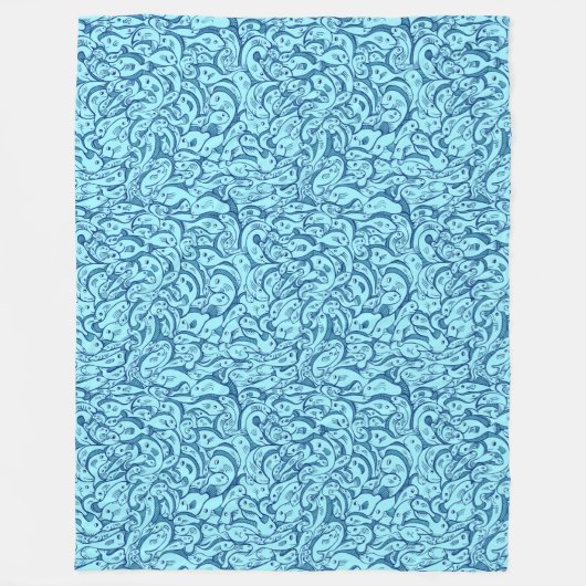 Aqua Blue Fish Pattern Fleece Blanket (Voorkant)