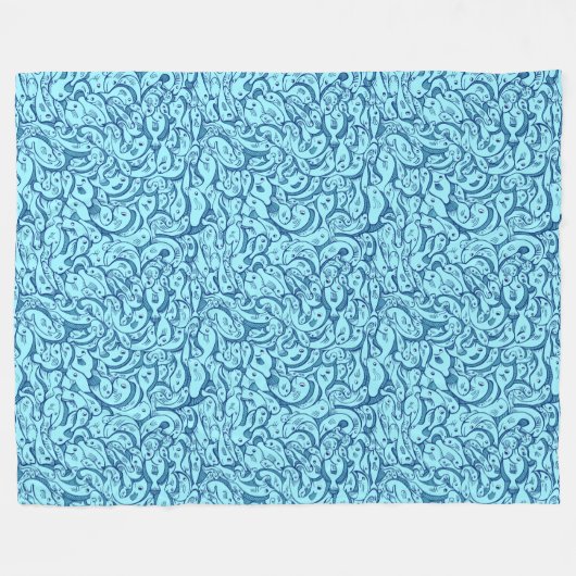 Aqua Blue Fish Pattern Fleece Blanket Deken (Voorkant (Horizontaal))