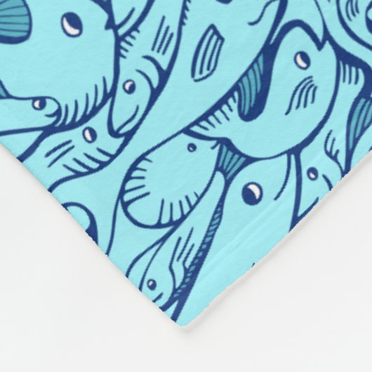 Aqua Blue Fish Pattern Fleece Blanket Deken (Hoek)