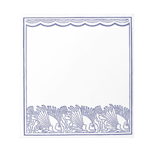 Aqua Blue Fishing Border Notitieblok (Voorkant)