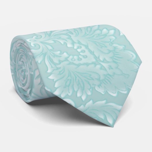 Aqua Blue Fleur Damask Stropdas (Opgerold)