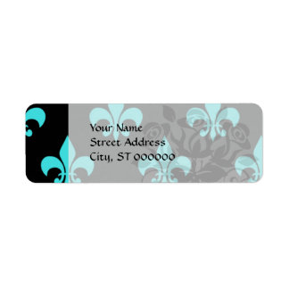 aqua blue fleur de lis - patroon etiket