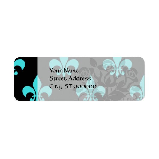 aqua blue fleur de lis - patroon etiket (Voorkant)