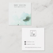 Aqua Blue Floral Abstract Stud oorscherm Vierkante Visitekaartje (Voorkant / Achterkant)