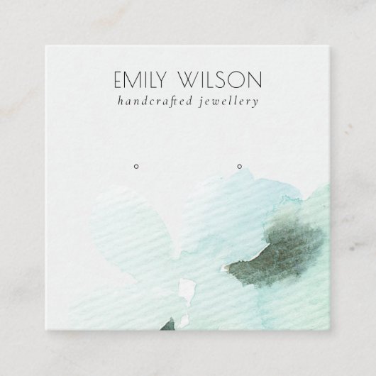 Aqua Blue Floral Abstract Stud oorscherm Vierkante Visitekaartje (Voorkant)