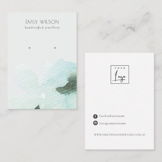 Aqua Blue Floral Abstract Stud oorscherm Visitekaartje (Voorkant / Achterkant)