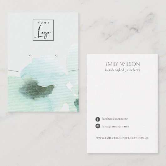 Aqua Blue Floral Abstract verouderingsscherm Visitekaartje (Voorkant / Achterkant)