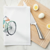 Aqua Blue Floral Bicycle Farmhouse Theedoek (Quarter Fold)