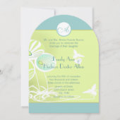 Aqua Blue Floral Bumble Bee Wedding Invitation Kaart (Voorkant)