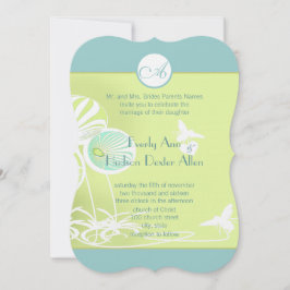 Aqua Blue Floral Bumble Bee Wedding Invitation Kaart