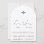 Aqua Blue Floral Bumble Bee Wedding Invitation Kaart (Voorkant)