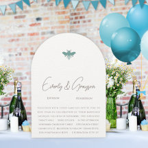 Aqua Blue Floral Bumble Bee Wedding Invitation