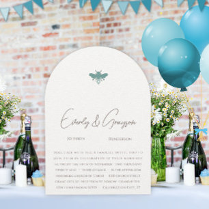 Aqua Blue Floral Bumble Bee Wedding Invitation Kaart
