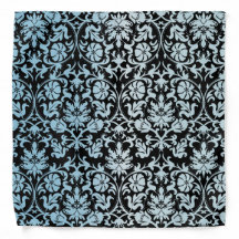 Aqua Blue Floral Damask op Black