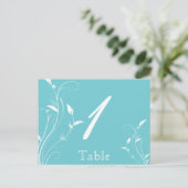 Aqua Blue Floral filigraan Trouwtafel Nummer Briefkaart (Staand voorkant)